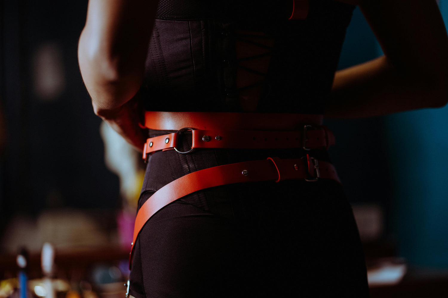 BDSM gear and bondage restraints – leather harness and crop – THE IRON PROTOCOL